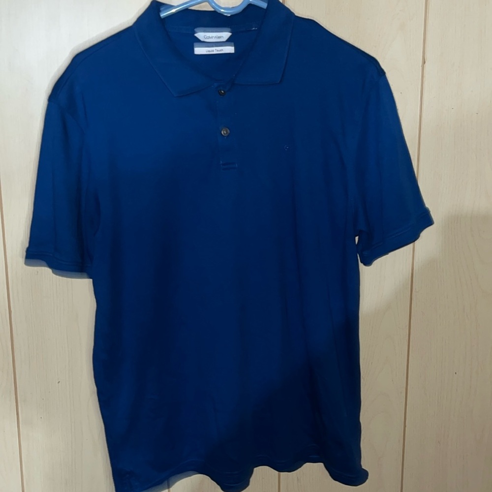 Calvin Klein men’s liquid touch cotton blue polo short sleeve shirt size-L Large